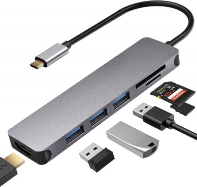 7в1 1 X HDMI,  2 X MicroSD card slot SD/SDHC/SDXC , 3  X USB Hub 1 X USB-C за MacBook