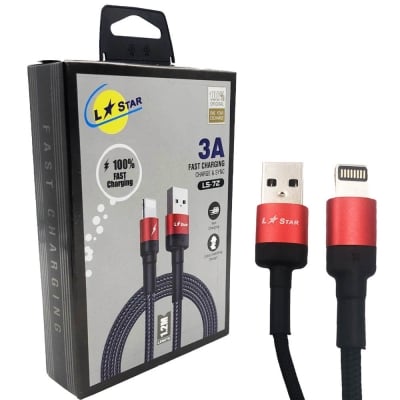 Плетен кабел LS-72 L✮Star за USB към Lightning  - Червен