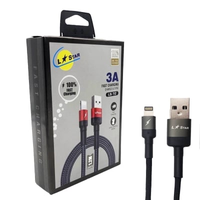 Плетен кабел LS-72 L✮Star за USB към Lightning  - Черен