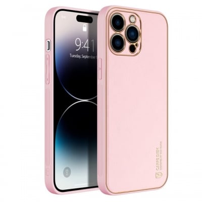 Кожен кейс със силикон отстрани+камера TP-35 iPhone 14 Plus     - Розов