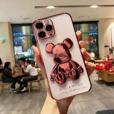 3D Кейс с фигура мечка TP-5 за iPhone 14 Plus - Розов