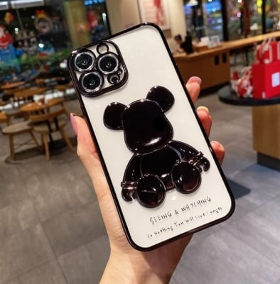 3D Кейс с фигура мечка TP-5 за iPhone 7G/8G/SE2/SE3 - Черен