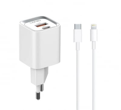 20W LDNIO A2318C С 2 изх. USB+USB-C с кабел USB-C към Lightning компактно