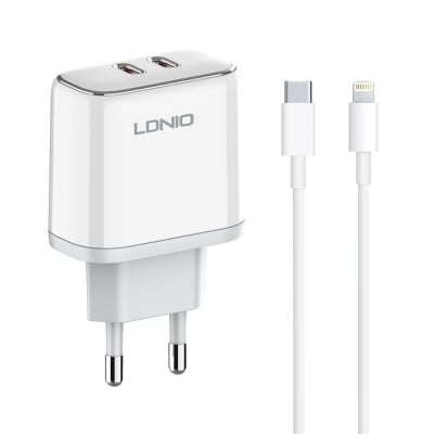 45W LDNIO A2526C С 2 изх. USB+USB-C с кабел USB-C към Lightning