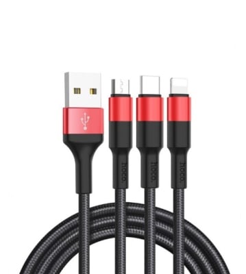 HOCO X26 кабел за зареждане 3 в 1 Червен , за Lightning / Micro-USB / Type-C, 1m, до 2A.