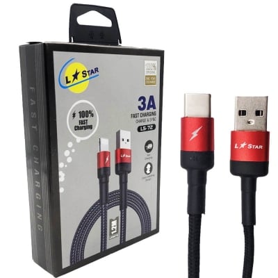 Плетен кабел LS-72 L✮Star USB към Type-C Червен за (HUA,XIA,SAMS,Realme,Oppo,TCL)