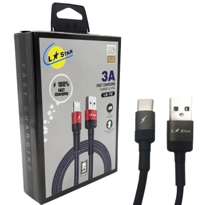 Плетен кабел LS-72 L✮Star USB към Type-C Черен за (HUA,XIA,SAMS,Realme,Oppo,TCL)