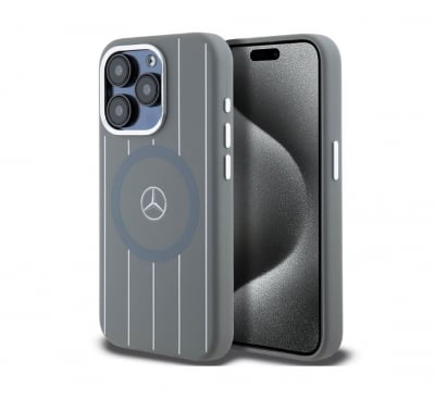 MEHMP15S23SSSA Mercedes-Benz iPhone 15 Back cover case - Magsafe - stripes pattern - Grey