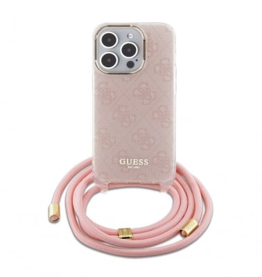 GUHCP15LHC4SEP Guess iPhone 15 Pro Back cover case - Crossbody cord - 4G print - Pink