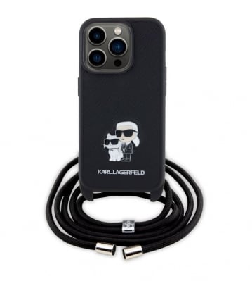 KLHCP15LSAKCPSK Karl Lagerfeld iPhone 15 Pro TPU Hardcase - Saffiano - K&C Metal Pin - Crossbody - Black