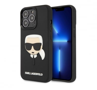 KLHCP14LKH3DBK Karl Lagerfeld iPhone 14 Pro Hardcase Backcover - 3D Rubber Karl\'s Head - Black