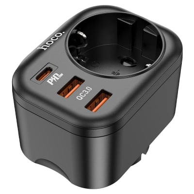 Разклонител HOCO NS3 с 1 гнездо+2 USB порта 2.4A+1 PD USB-C 4000W - Черен