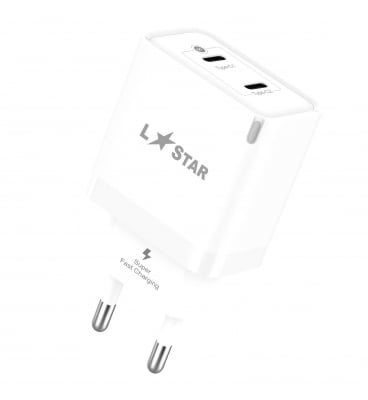 L✮Star LS76 GaN Адаптер PD35W с два USB-C порта - Бял