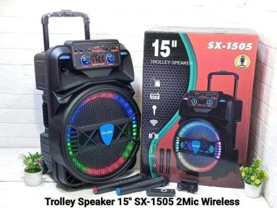 SX-1505 15\" 1000W Безжична колона говорител субуфер+ 2 безжични микрофони