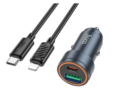 HOCO Z57A Зарядно за кола USB+USB-C PD30W + QC3.0 30W - Type-C към Lightning