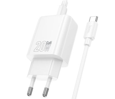 HOCO N60 USB-C 20W зарядно устройство с Type-C към Type-C кабел - Бял