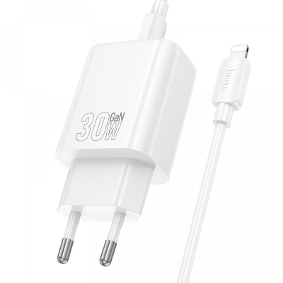 HOCO N62 USB-C 30W зарядно устройство с Type-C към Lightning кабел - Бял
