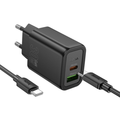 HOCO N63 Зарядно GaN USB USB-C PD30W TYPE-C към TYPE-C - Черен