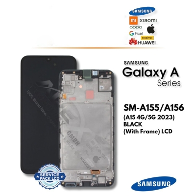 ОРИГИНАЛЕН LCD Дисплей за Samsung SM-A155/A156 (A15 4G/5G 2023) ЧЕРЕН (С рамка)