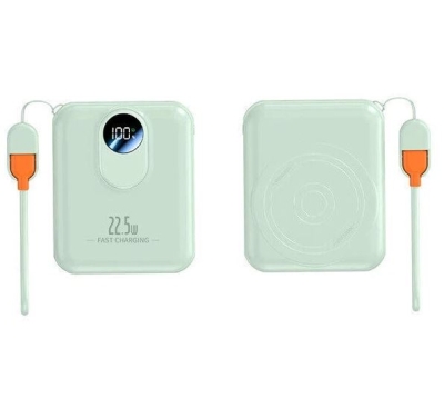 Компактен външна батерия с MagSafe GH-689 10,000mAh 15W с дисплей и вграден кабел - Зелен