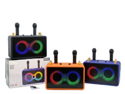 M4403 Караоке Bluetooth Тонколона с 2 Микрофона (Оранжев), 35W, RGB Осветление, Преносима, Поддръжка BT/TF/AUX/FM/TWS