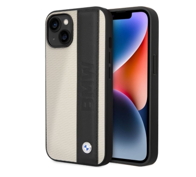 6680 BMW iPhone 14 & 13 Hardcase Backcover - Textured & Logo Stripe - Beige