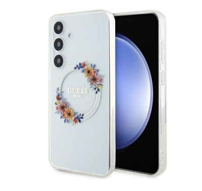 1704 Guess Galaxy S24 Plus Back cover case - IML Flowers Wreath MagSafe - Transparent