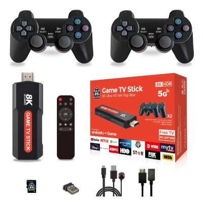 Q9 8K TV Stick с Android 11.1 – 64GB, 10 000 игри, HDMI 8K изход, гейм конзола с дистанционно и контролер