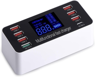 WLX-A9P 60W 8-портова USB зарядна станция - Зарежда няколко устройства едновременно, включва зарядни устройства за различни устройства
