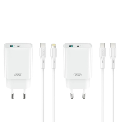 XO-CE30 30W Бързо Зарядно USB-C+USB с кабел Type-C към Type-C