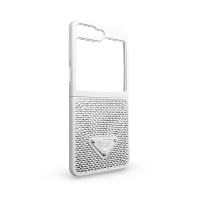 D80 Калъф с камъни за Samsung Z Flip 7 от 2 части - Бял
