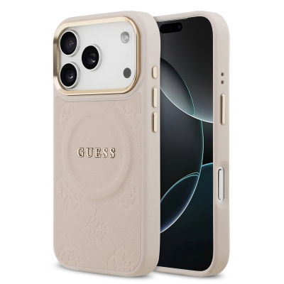 9858 GUESS HC MAGSAFE PU W/ PEONY HOT STAMP PINK IP17 PRO