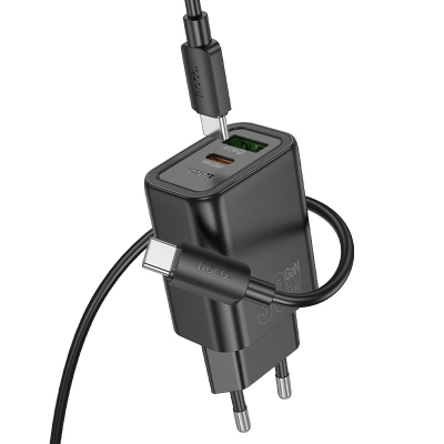 HOCO 220V N63 Зарядно GaN USB USB-C PD30W TYPE-C към TYPE-C - Черен