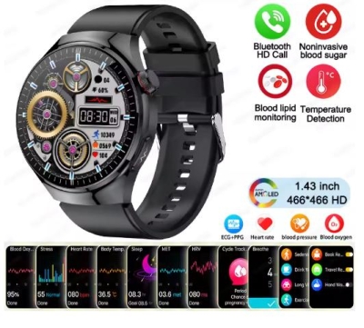 MK27 Смарт часовник 3 Каишки GT4 Bluetooth 47мм - Черен