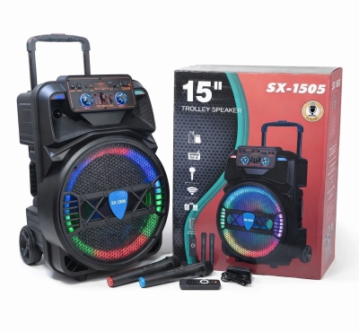 TTD/SX-1505 15\" 1000W Безжична колона говорител субуфер+ 2 безжични микрофони