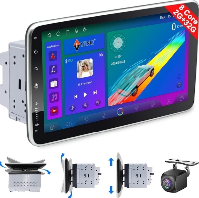 YB-10 Автомобилен мултимедиен плейър 1 DIN 10\" въртящ се дисплей HC8227, 4GB+64GB, IPS, CarPlay, Android Auto, Bluetooth, WiFi, GPS