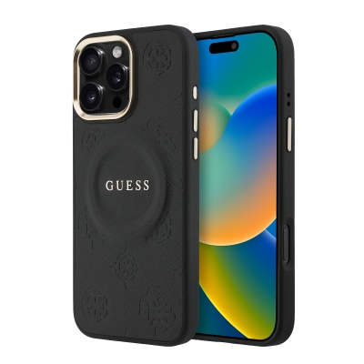 9667 GUESS HC MAGSAFE PU W/ PEONY HOT STAMP BLACK IP16 PRO MAX