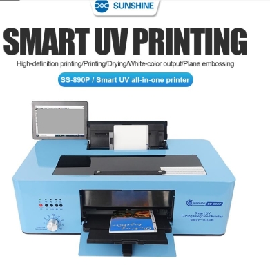 SUNSHINE SS-890P Smart UV многофункционален мастиленоструен принтер, оборудван с 8 инча сензорен компютър за телефон, таблет, машина за рязане на протектор