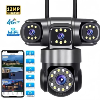 IP Камера HY-Q83D12A Wifi 6MP 1080P с 3 обектива ( APP:YOOSEE Ai ) HD 360 градуса с микрофон и високоговорител и LED светлина