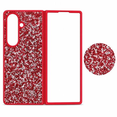 D75 Калъф с камъни за Samsung Z Fold 7 от 2 части - Червен