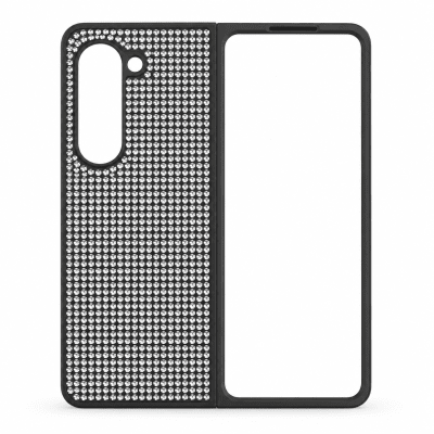 D80 Калъф с камъни за Samsung Z Fold 7 от 2 части - Черен