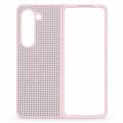 D80 Калъф с камъни за Samsung Z Fold 7 от 2 части - Розов