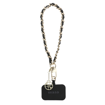 0653 GUESS HDSP PU SAFFIANO CHAIN STRAP W/ 4G CHARM BLACK