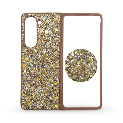 D70 Калъф с камъни за Samsung Z Fold 7 от 2 части - Златист