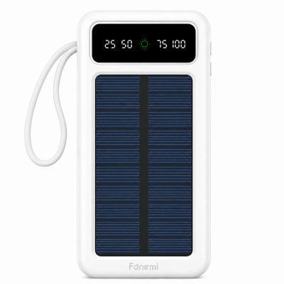 Fonemi FM-P167 (Бял)  Соларна преносима батерия с вградени кабели 10,000mAh 2.4A