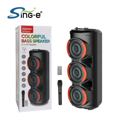 ZQS3601 Подвижна Тройна Караоке 3x6.5\'\' Sing-e 60W тонколона+ безжичен микрофон
