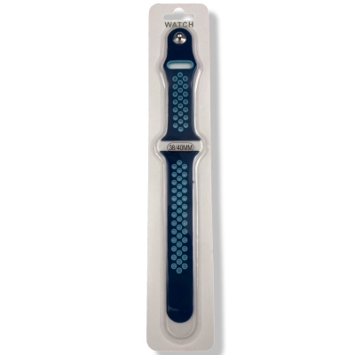 Силиконова Apple Watch каишка iWatch 38/40mm -Тъмно син - Светло сини дупки