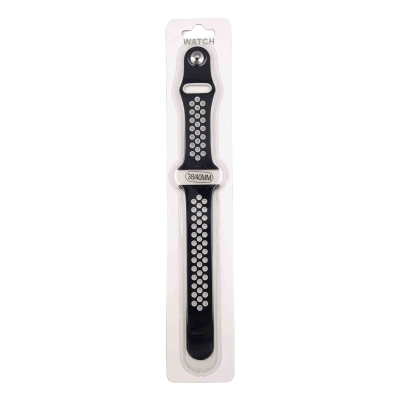 Силиконова Apple Watch каишка iWatch 49mm - Черен - Бели дупки