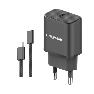 LINK★STAR LS-48 25W USB-C PD бързо зарядно Type-C към Type-C - Черен