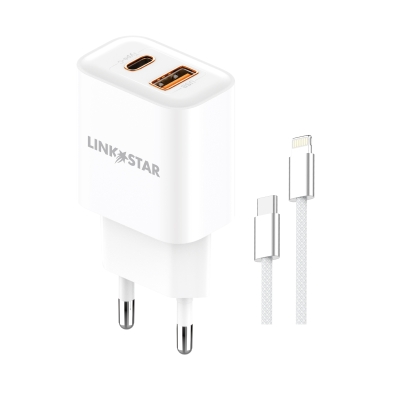 LINK★STAR LS-82 38W USB-C PD + USB-A QC бързо зарядно Type-C към Ligthning